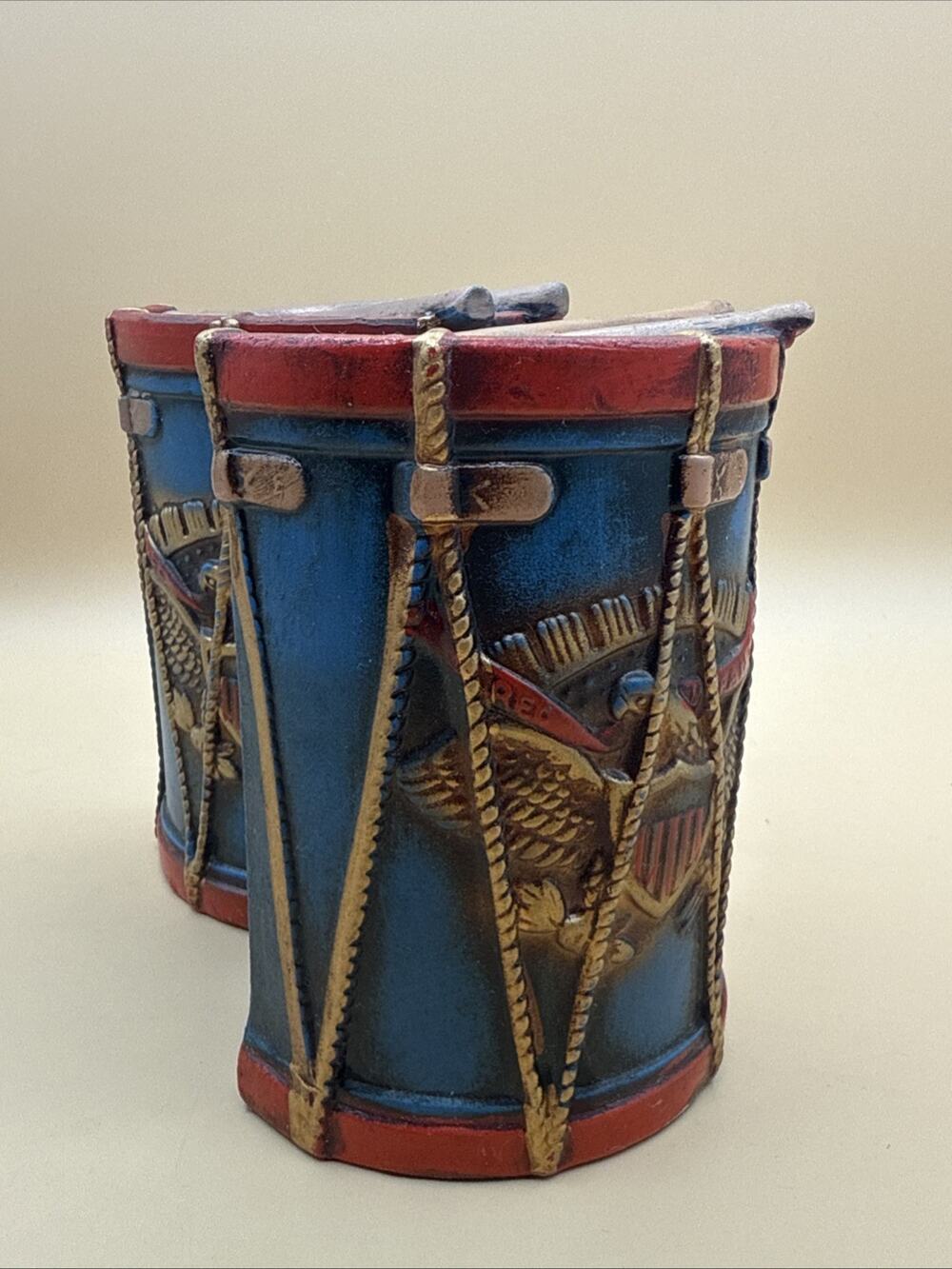 Vintage LEGO Japan Revolutionary War Patriotic Eagle Chalkware Drum Bookends